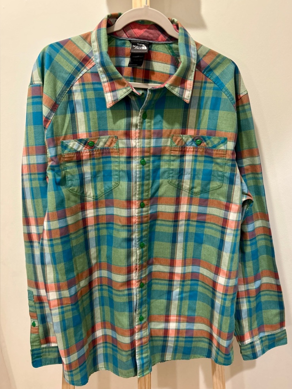 Vintage The North Face men's plaid long-sleeve button-up shirt Size XL